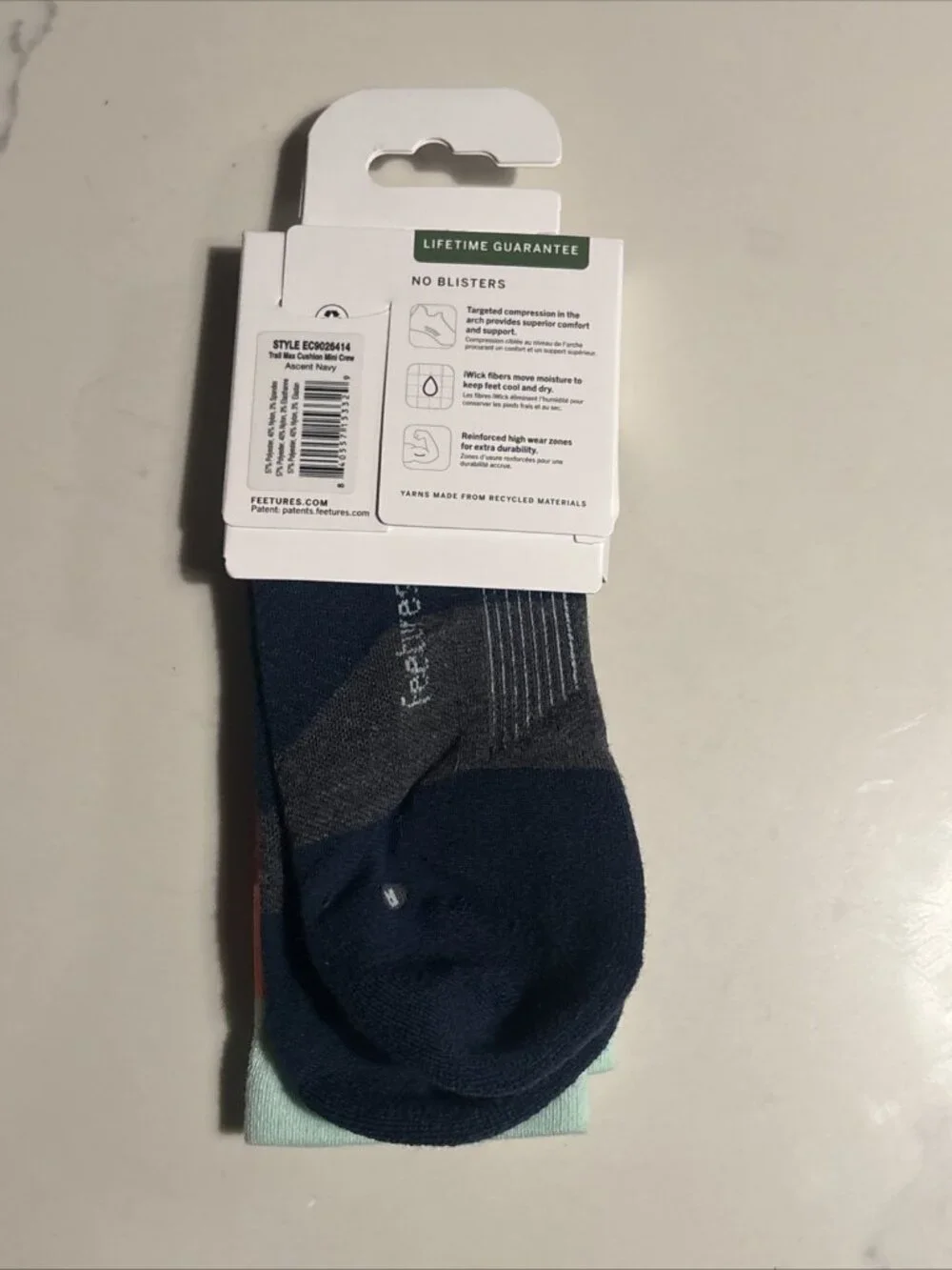 3 Pairs Feetures Socks Trail Max Cushion Mini-Crew Ascent Navy XL - Picture 6 of 11